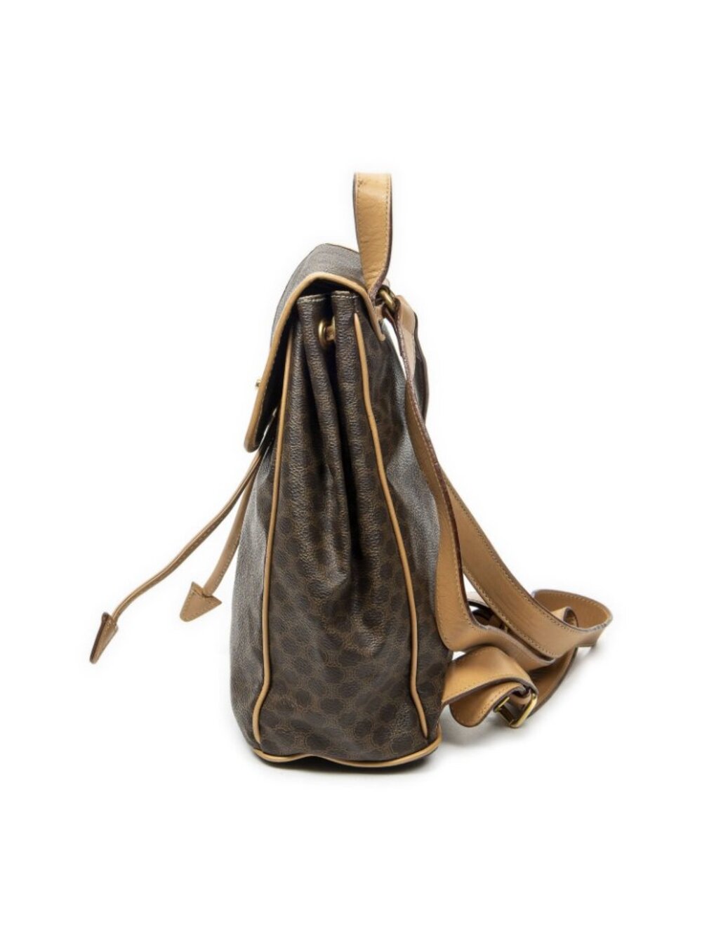Celine Drawstring Flap Backpack Beige Brown Macadam Canvas - Picture 3 of 10